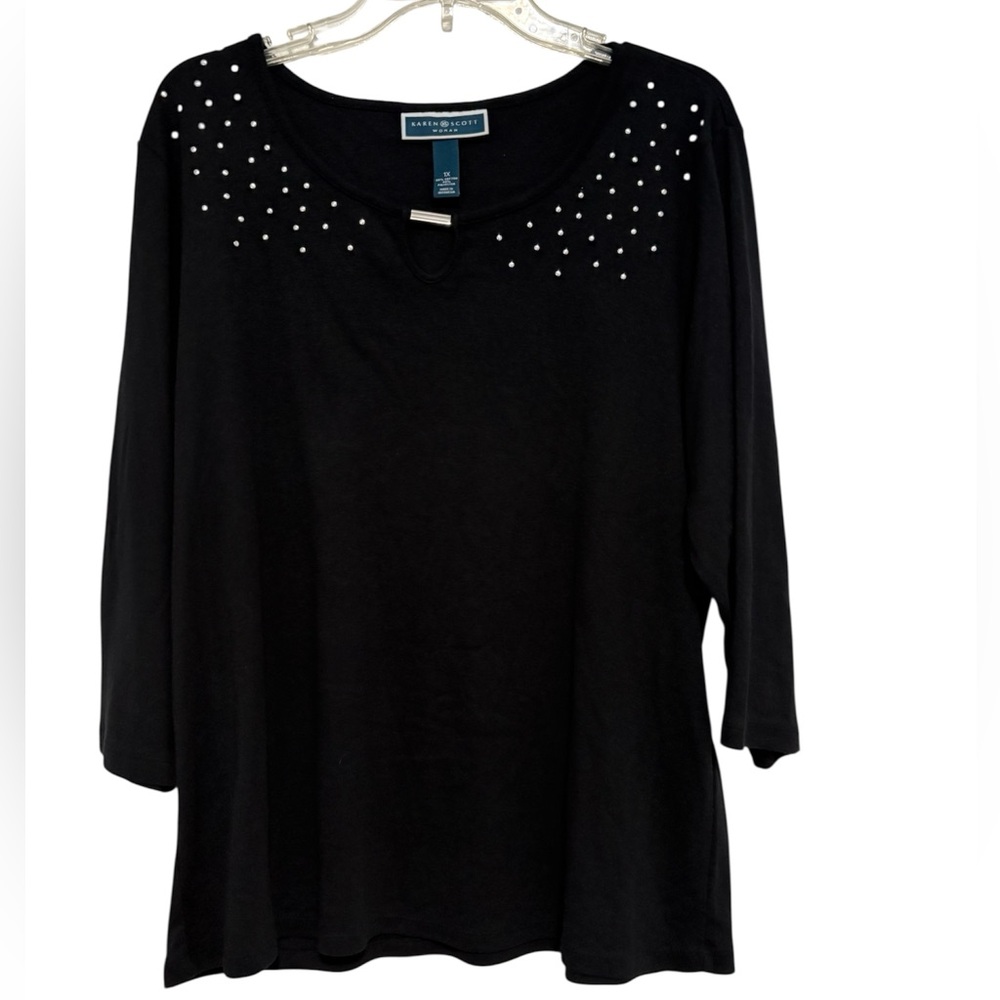 Karen Scott NWOT Black Studded Blouse